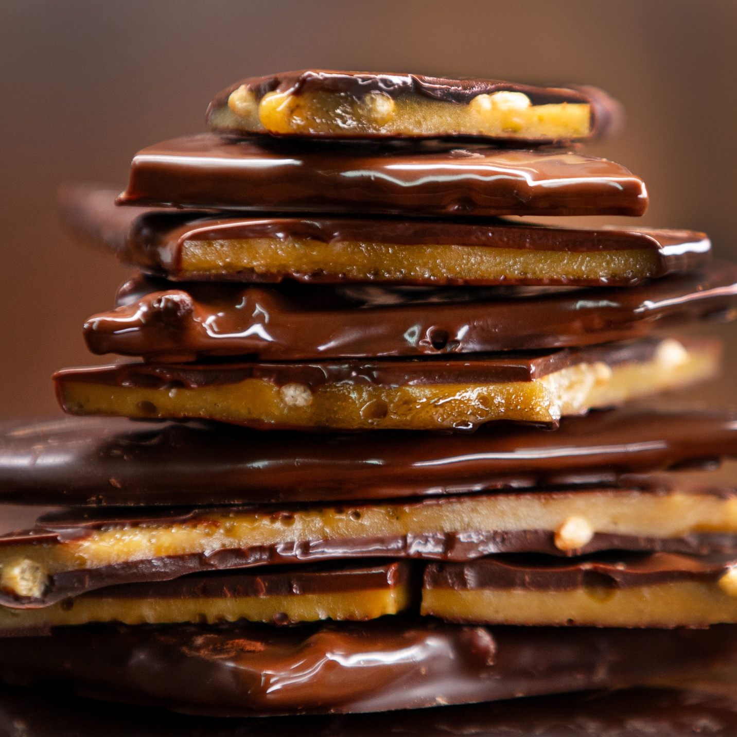 Dark Chocolate Crispy Toffee Upclose