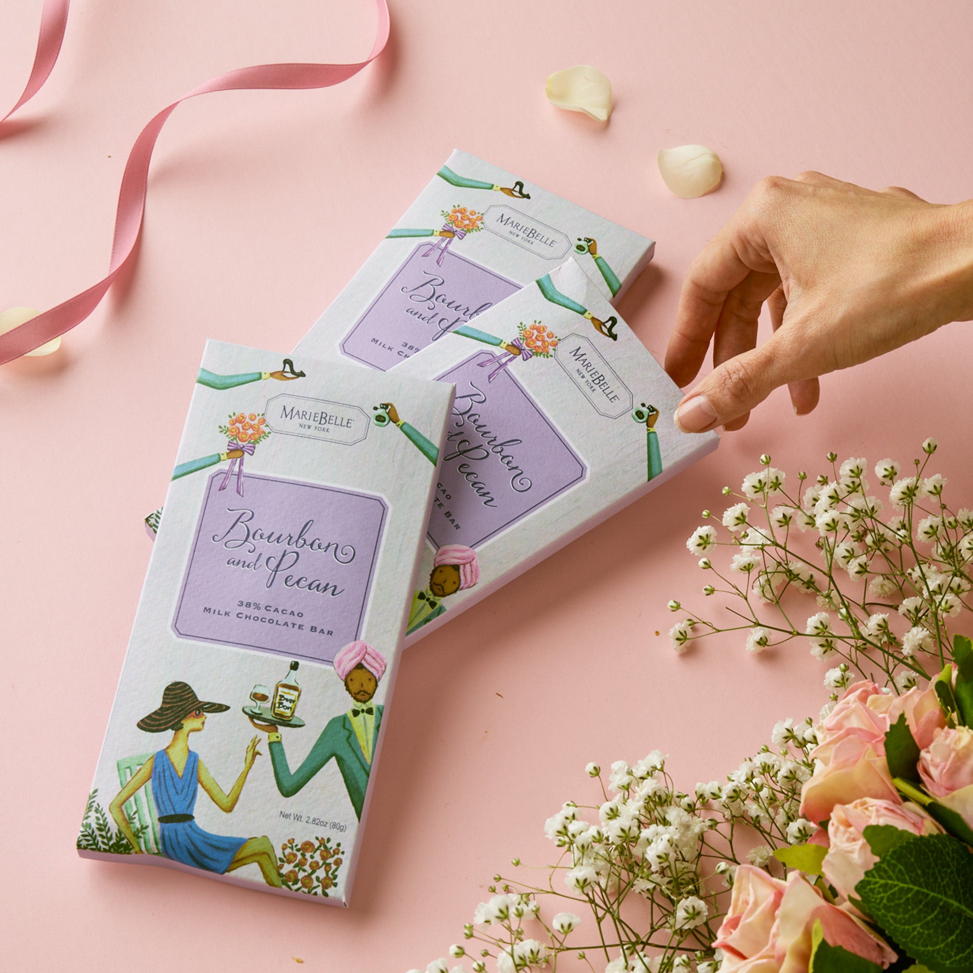 80g MarieBelle • 38% Milk Chocolate Bar with Bourbon & Pecans for Mother's Day