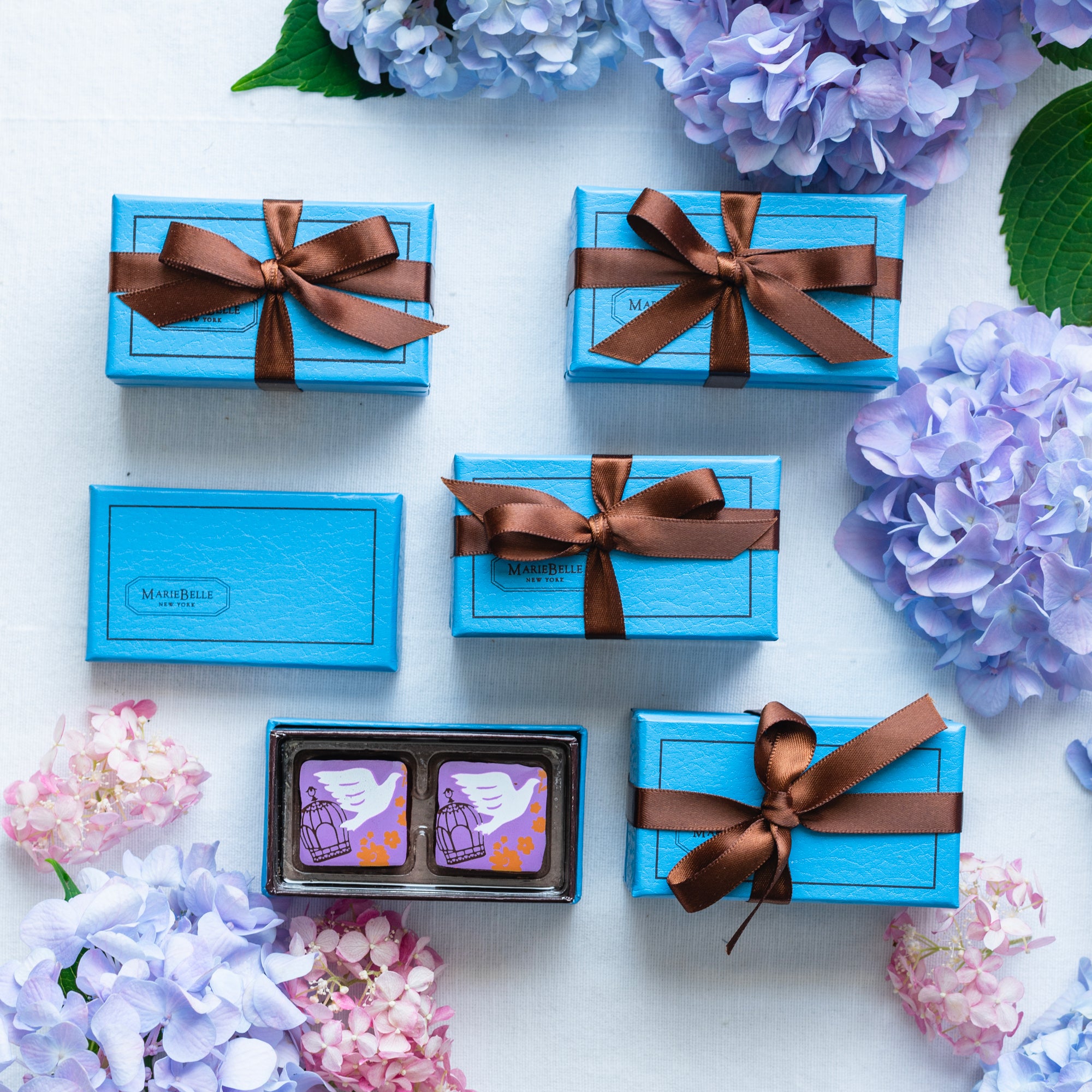 2pc Chocolate Ganache Blue Party Favor Box Upclose