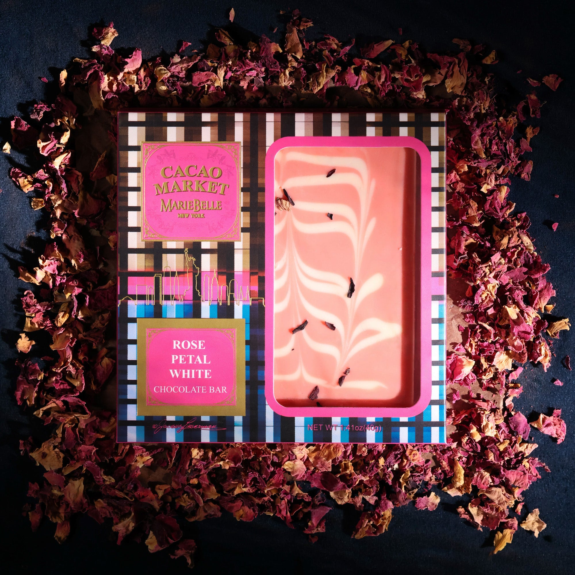 40g Cacao Market • White Chocolate Bar with Rose Petals – MarieBelle