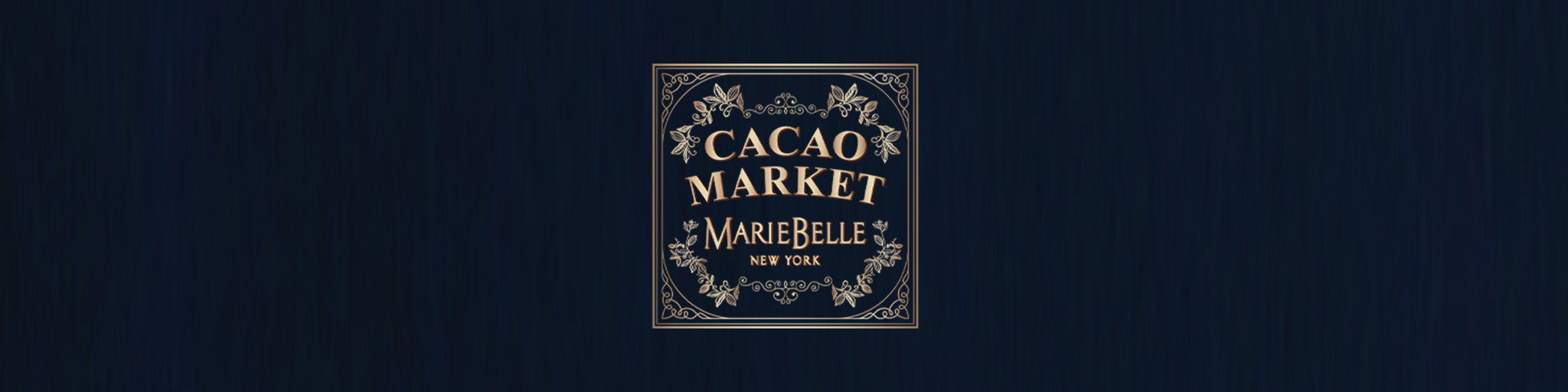 Cacao Market MarieBelle logo on a dark blue background