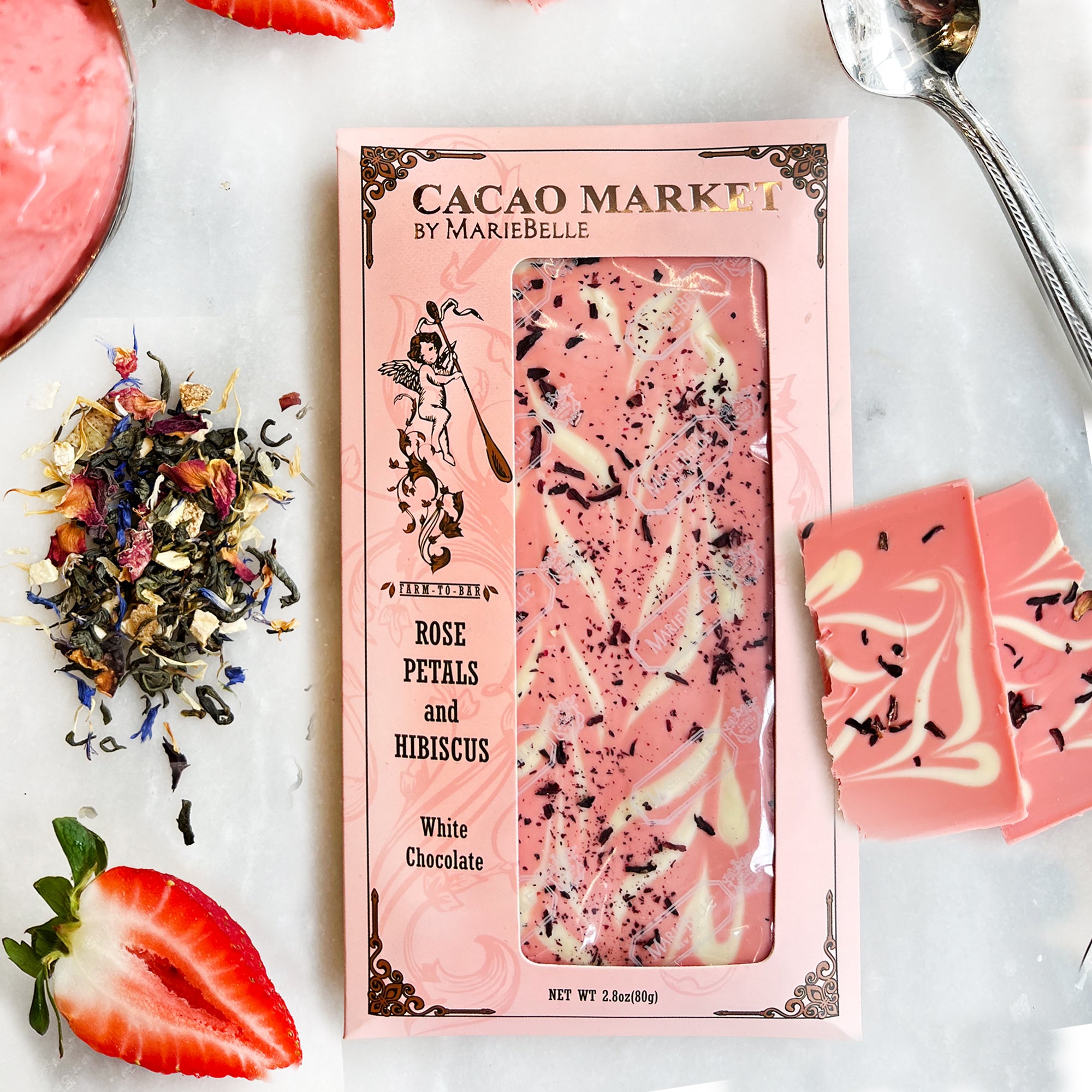 80gr Cacao Market Rose Petals and Hibiscus Bar