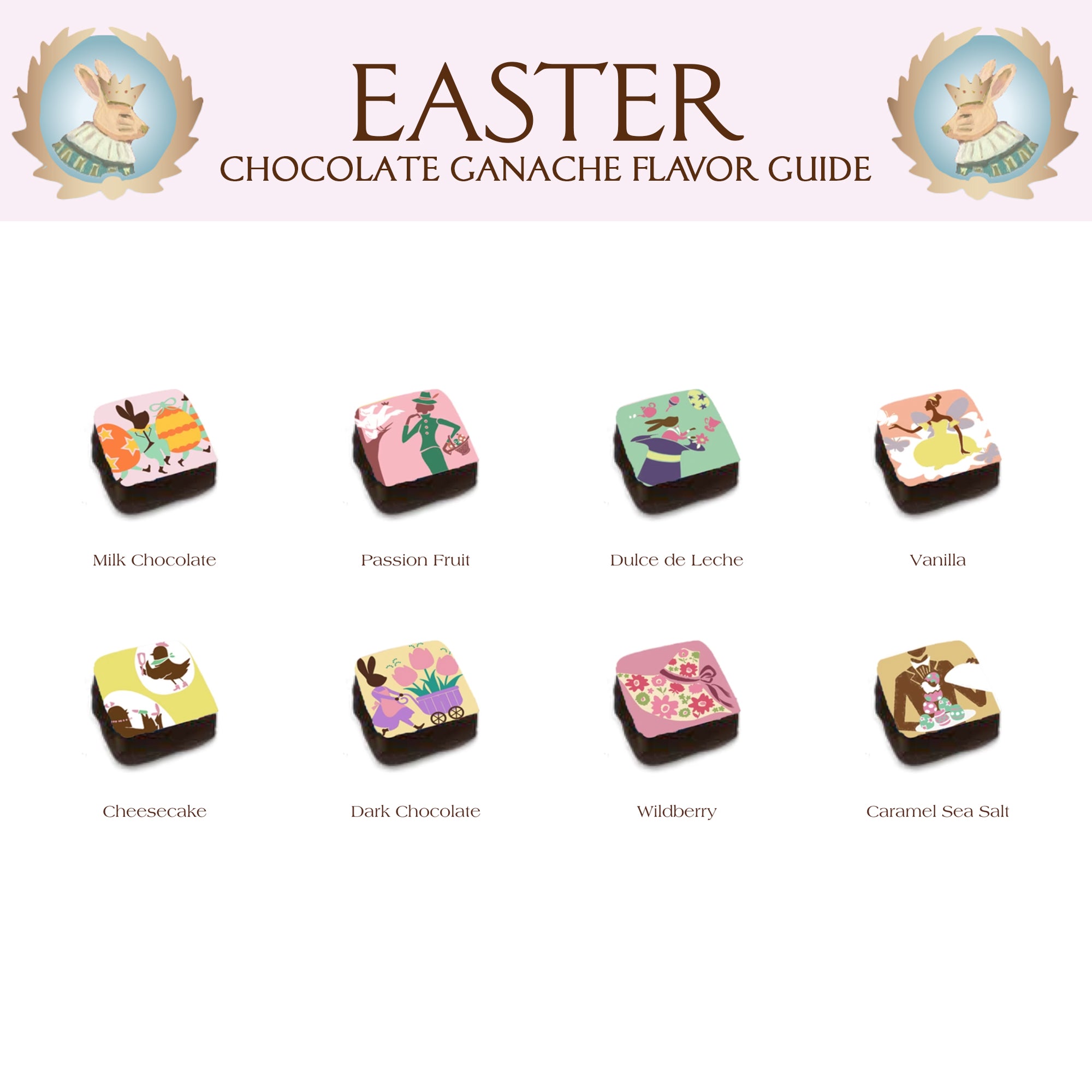 Easter • 16pc Chocolate Ganache Box Flavor Guide