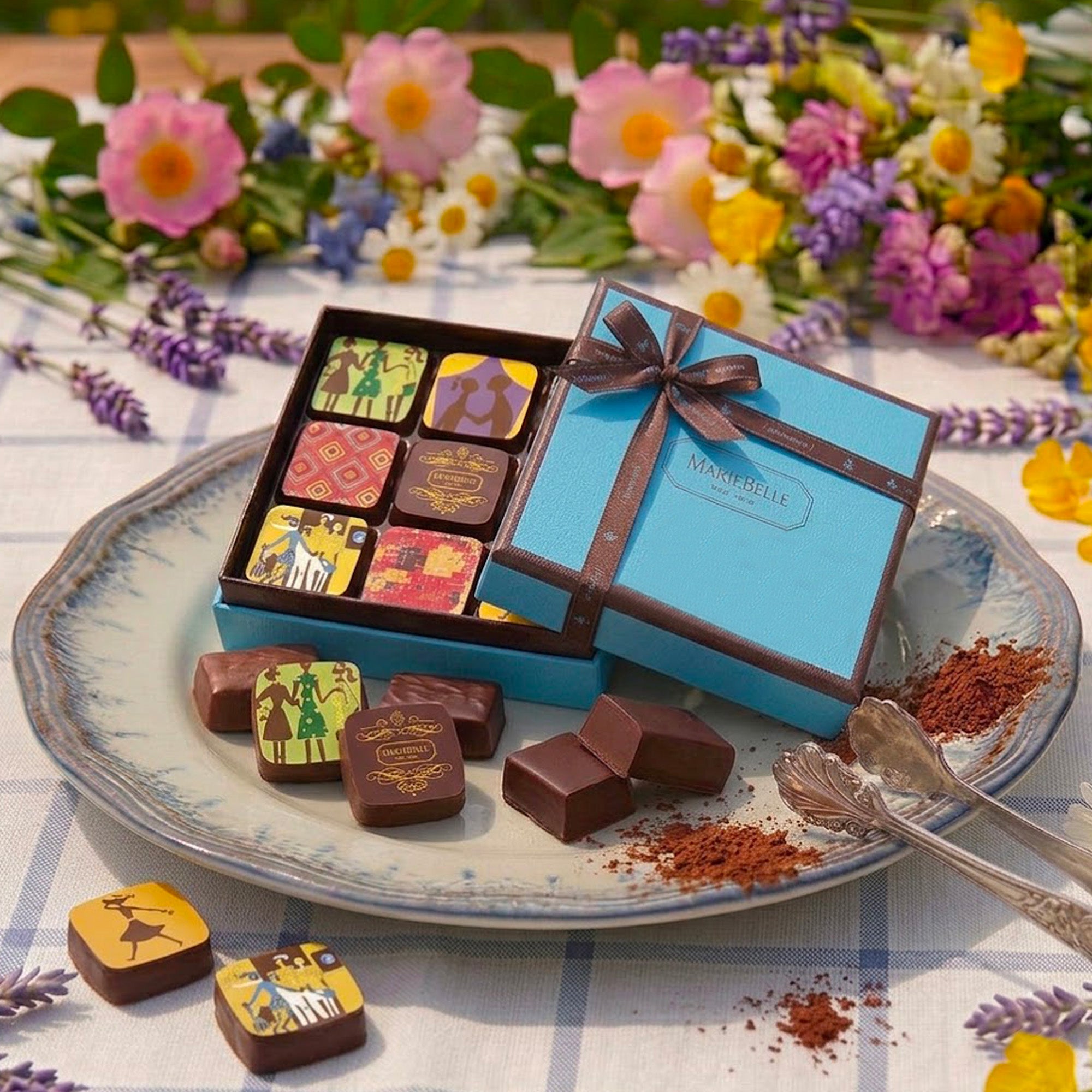 【ちょこ】〈MARIEBELLEコラボ〉RibbonKnitJacket 9pc Chocolate Ganache Blue Box || MarieBelle New York